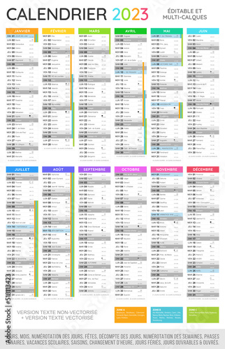 Calendrier 2023 - Fichier éditable et multi-calques