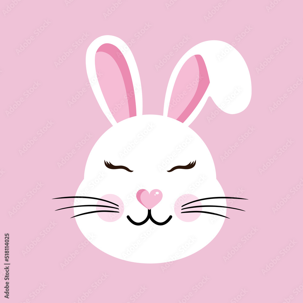 Fototapeta premium Cute rabbit portrait. Cartoon vector illustration of forest hare face. Design for baby clothes, cards, poster, textile, print, patterns and more.