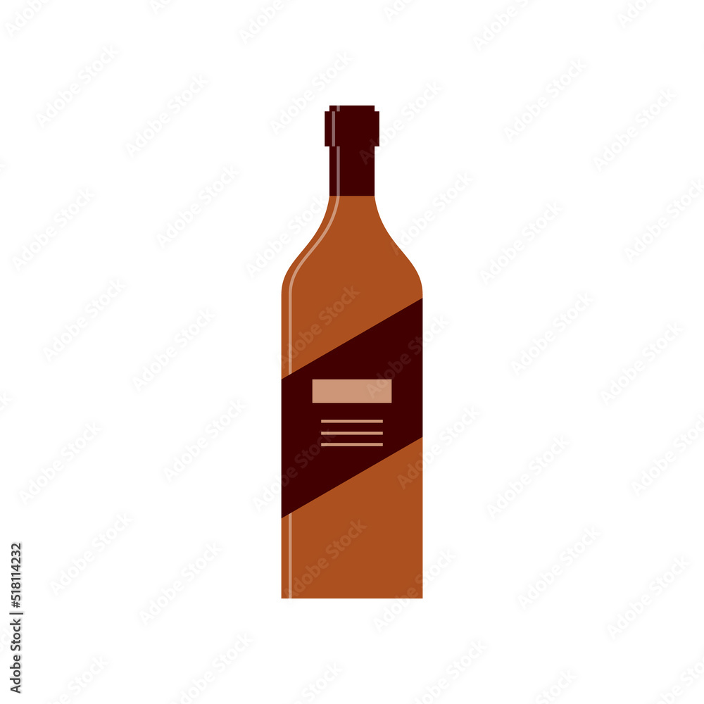 Bottle of whiskey, great design for any purposes. Flat style. Color form. Party drink concept. Simple image shape Bottle of whiskey, great design for any purposes. Flat style. Color form. Party drink concept. Simple image shape