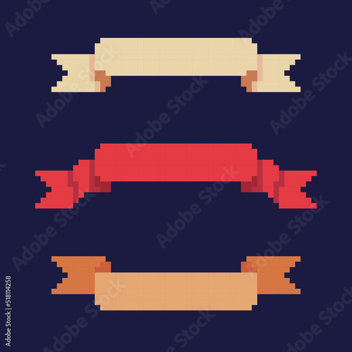 Pixel set banner ribbon creative design icon vector illustration