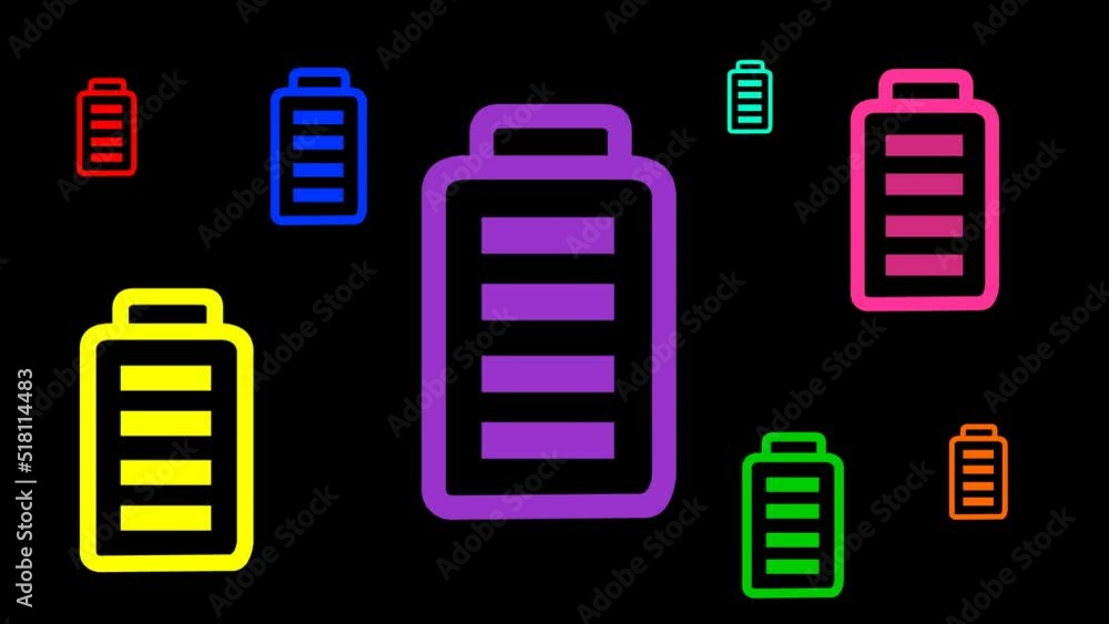 Cell phone battery floating, charging, colors, black background Cell phone battery floating, charging, colors, black background