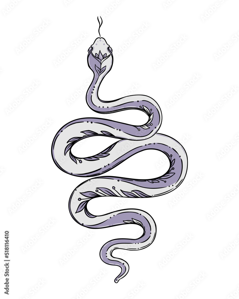 Vector outline snake. Magic symbol. Serpent art in trendy style. Wicca moon goddess symbol. Vector illustration. Tattoo, astrology, alchemy, boho and magic symbol. Coloring book. Vector outline snake. Magic symbol. Serpent art in trendy style. Wicca moon goddess symbol. Vector illustration. Tattoo, astrology, alchemy, boho and magic symbol. Coloring book.