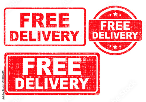 Free Delivery rubber stamp set on white background. Vector illustration. 