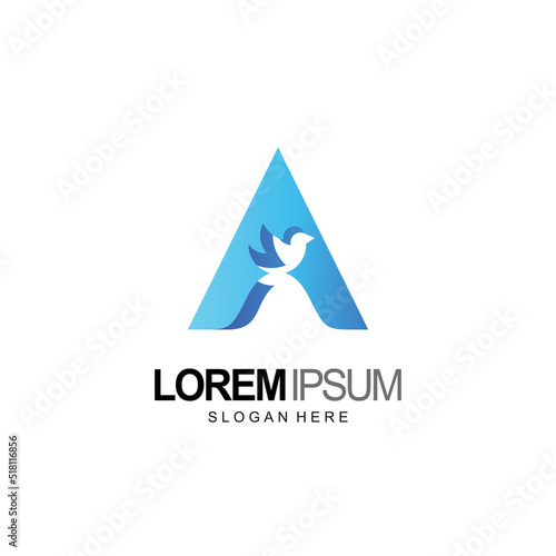 letter a logo with bird, dove silhouette design