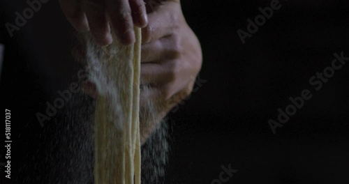 Making pasta. Cooking in a typical italian kitchen. fresh pasta and flour closeup.