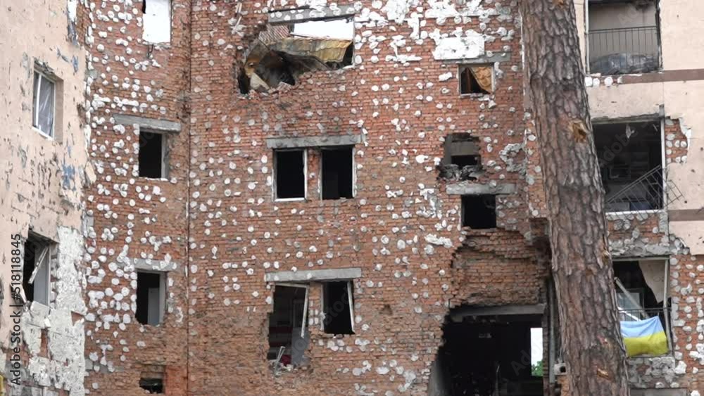 Irpin, Ukraine. Residential buildings attacked by Russian troops. video made in 2022. HD video. Irpin, Ukraine. Residential buildings attacked by Russian troops. video made in 2022. HD video.