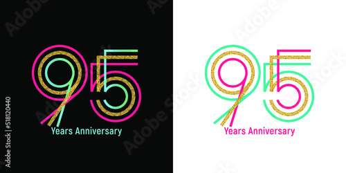 Elegant 95th anniversary logo template made from bright ribbons. Option on a dark and light background. Text in a vector file is easy to edit photo