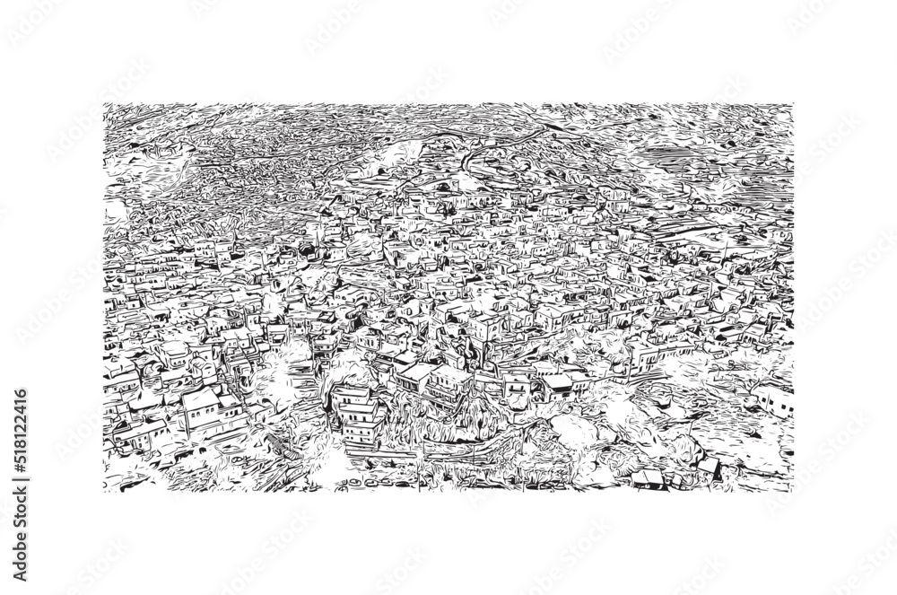 Fototapeta premium Building view with landmark of Naxos is the city in Greece. Hand drawn sketch illustration in vector.