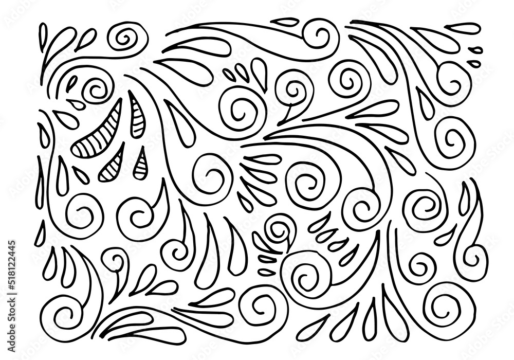 Hand drawn vector sketchy Doodle cartoon set of curls and swirls decorative elements for concept design Hand drawn vector sketchy Doodle cartoon set of curls and swirls decorative elements for concept design