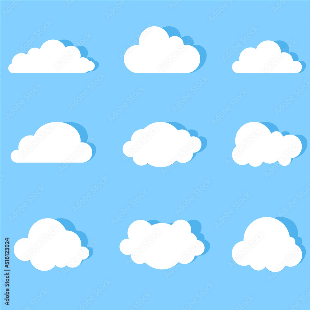 Set of Cartoon clouds on blue background Vector Illustration . Suitable for your wallpaper