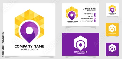 GPS location and hexagonal geometric logo vector