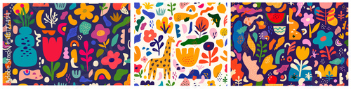 Fotografia Colourful set of baby seamless patterns
