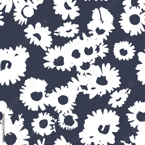 Seamless pattern with abstract flowers, daisies. Design for printing on fabric. Vector illustration.