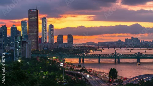 Time lapse 4k,Beautiful sunset at han river in Seoul South Korea.