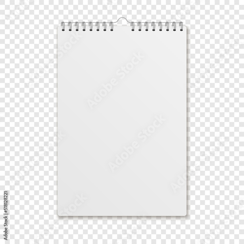 Mockup blank calender. Wall calendar with spiral.  Template spiral copybook or organizer.