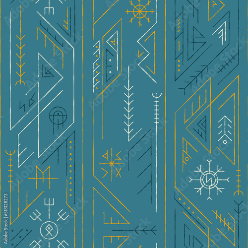 Blue ethnic geometric seamless pattern