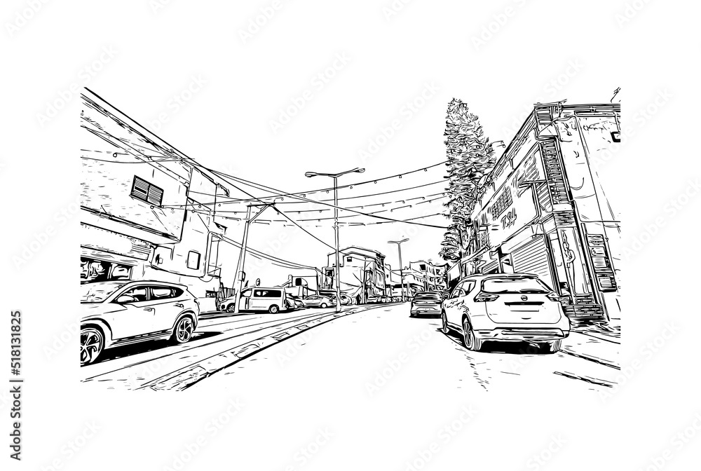 Fototapeta premium Building view with landmark of Nazareth is the city in Israel. Hand drawn sketch illustration in vector