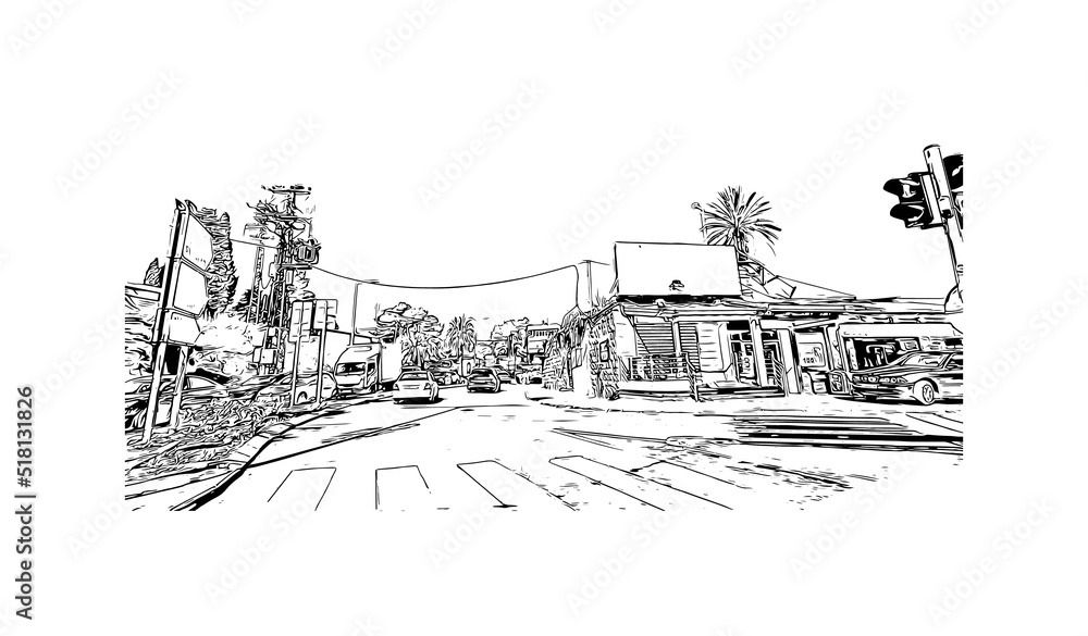 Building view with landmark of Nazareth is the city in Israel. Hand drawn sketch illustration in vector