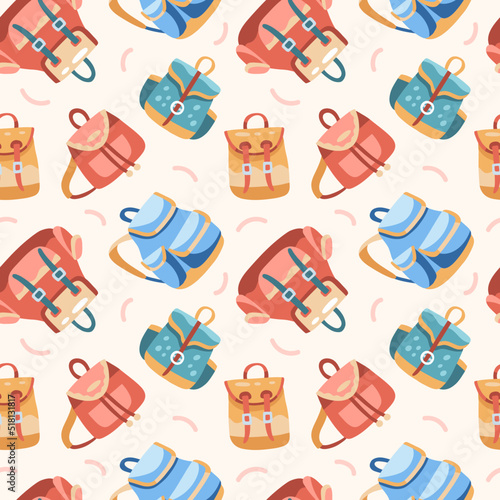 Seamless vector pattern with bags. Travel themed texture with luggage for prints, fabrics, backgrounds and tourisric industries. Surface design. Tourism day