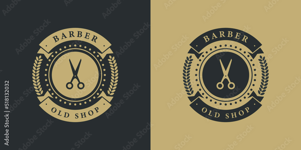 Fototapeta premium Retro vintage barber shop scissors symbol logo design