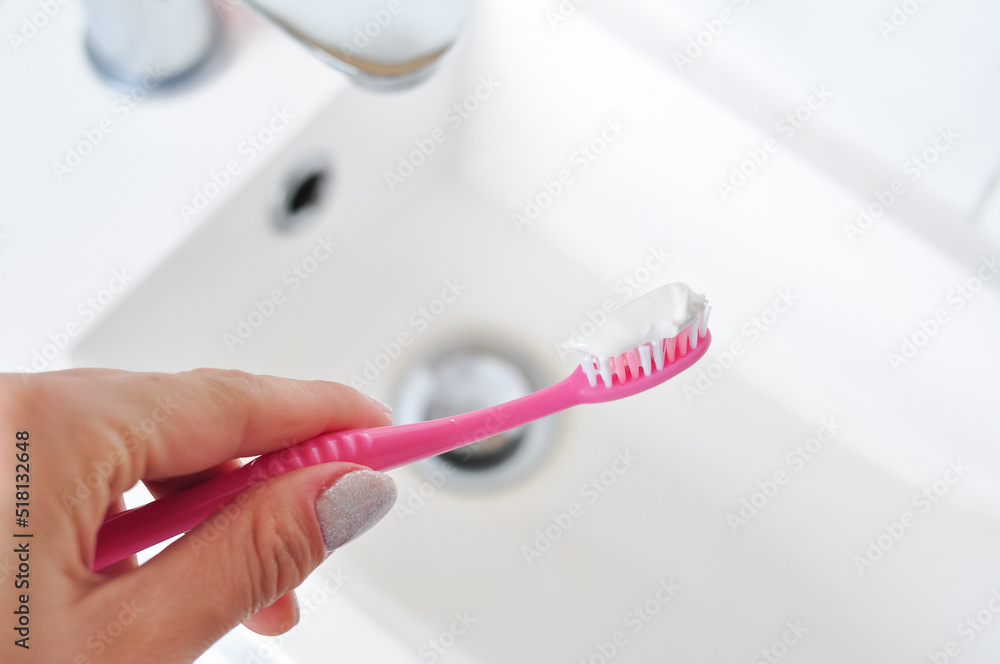 pink teeth brush for everyday cleaning ,morning routine