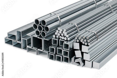 Fototapet Set of metalwork steel products of different shape - 3d illustration