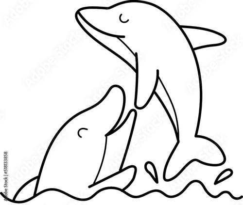 Two happy dolphins playing on the sea