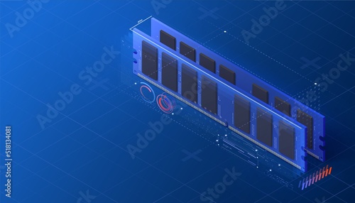 Isometric ddr illustration. Modern ram technology. Vector graphic element.