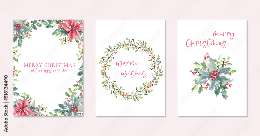 Merry Christmas Watercolor Greenery frame, wreath, bouquet illustration card set. Spruce,poinsettia, holly berry Happy new year,warm wishes lettering,text greeting card, invite,print,poster,design diy Merry Christmas Watercolor Greenery frame, wreath, bouquet illustration card set. Spruce,poinsettia, holly berry Happy new year,warm wishes lettering,text greeting card, invite,print,poster,design diy