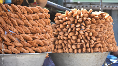 Huge Madatha Kaja Sweet selling in the sweet market of Odisha.