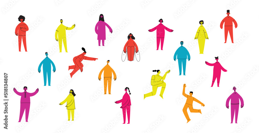 Group of people men, women are standing together. Concept of diversity, equality, tolerance, multicultural society. Vector set of multicultural people. Group of people men, women are standing together. Concept of diversity, equality, tolerance, multicultural society. Vector set of multicultural people.