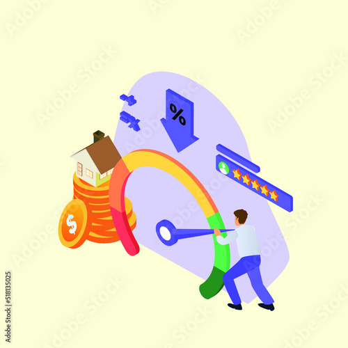 House low interest rates isometric 3d vector illustration concept for banner, website, illustration, landing page, flyer, etc.