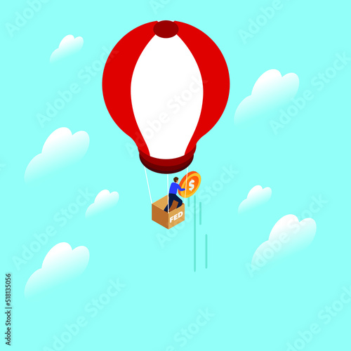 FED raises interest rates to try to solve the inflation crisis isometric 3d vector illustration concept for banner, website, illustration, landing page, flyer, etc.