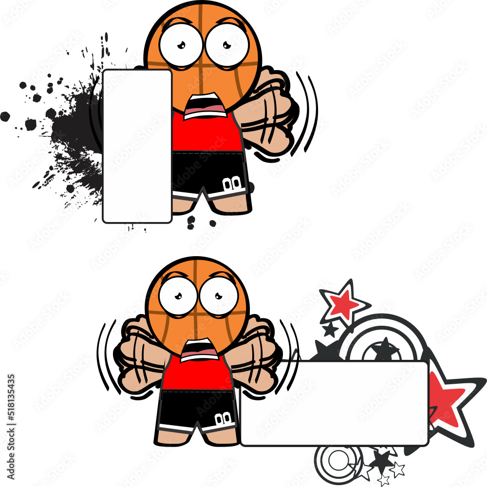 chibi funny basketball ball head kid cartoon expression, billboard set pack in vector format