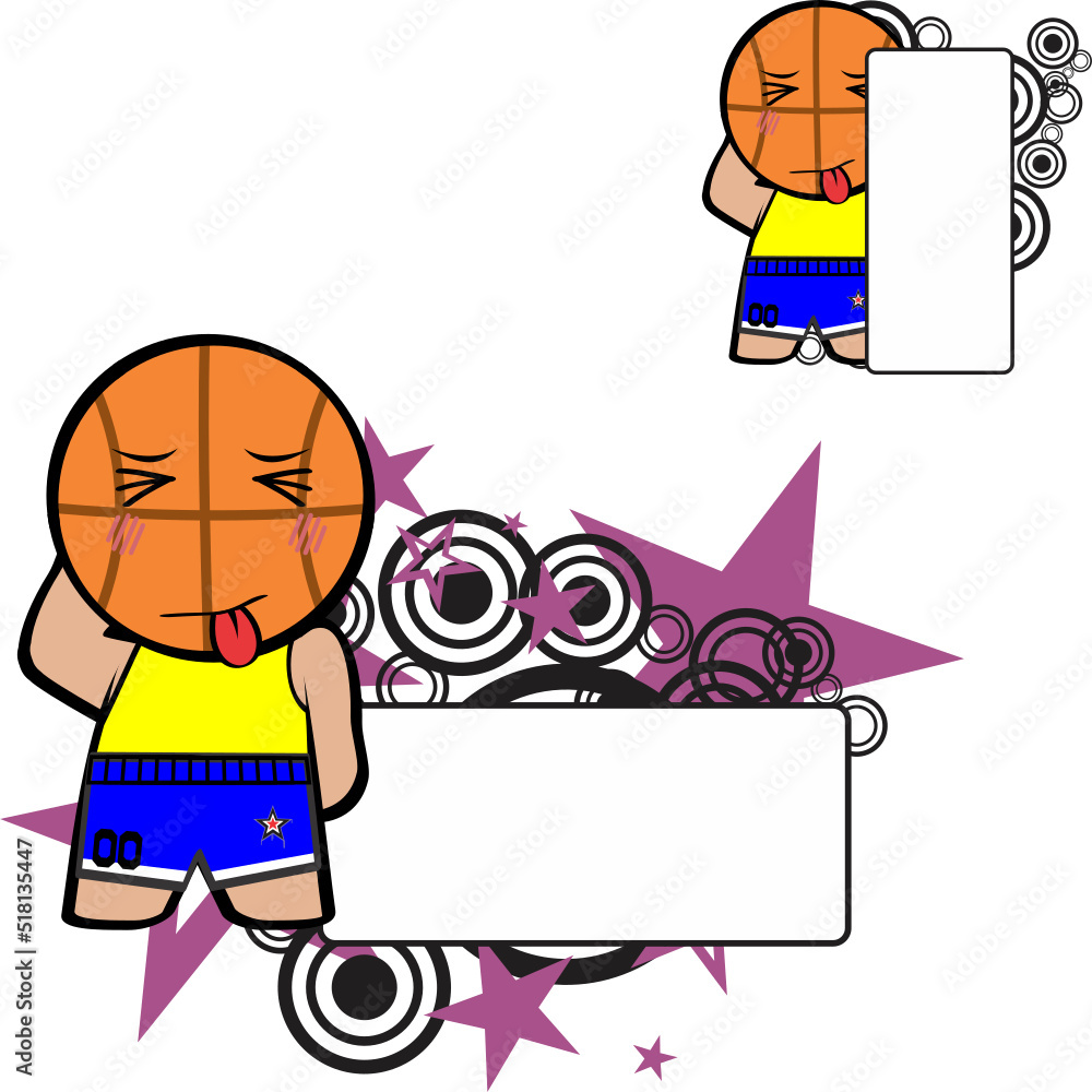 chibi funny basketball ball head kid cartoon expression, billboard set pack in vector format