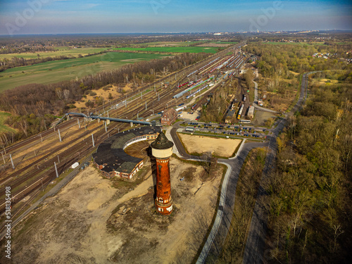 Alter Wasserturm am Bahnhof Elstal. (Luftbild )