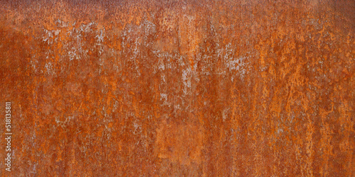 Panoramic rusty and oxidized metal sheet, old copper texture background