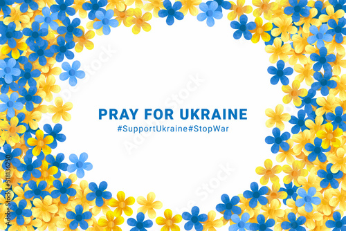 support ukraine stop war flowers ukraine flag colors paper style light background