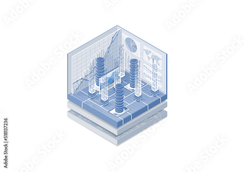Isometric 3d vector illustration of stacks of money. Cryptocurrency concept.