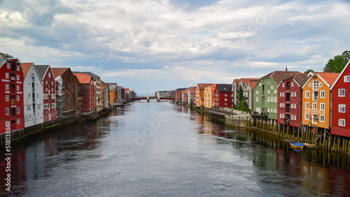 Colorful houses along Nidelva river, Trondheim, Norway