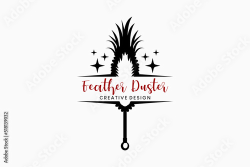 Quill feather duster logo design traditional dust cleaner illustration, silhouette of feather duster with creative concept in vintage style