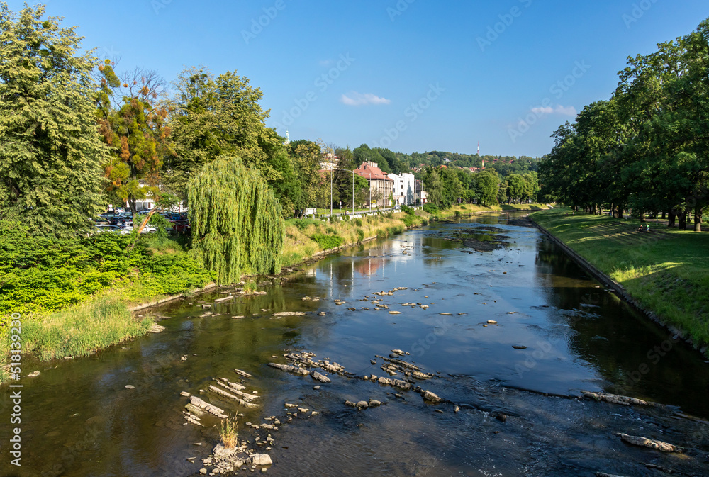 The Olza River as seen from the Friendship Bridge in Cieszyn