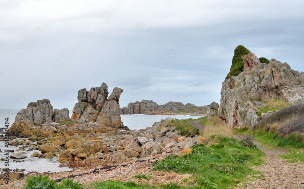 The rocky coastline at Plougrescant in Brittany-France
