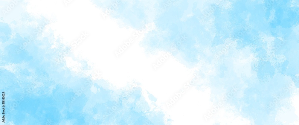Blu abstract watercolor background with clouds.