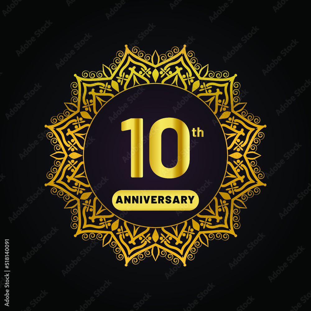 Fototapeta premium golden crown on black background, vintage style for 10th anniversary