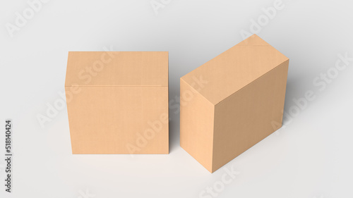 Two cardboard boxes mock up. Square gift boxes on white background. Above view