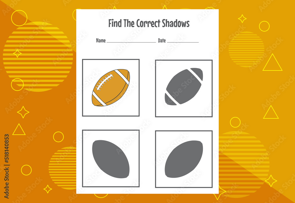 Find the correct shadow. Education developing worksheet. Matching game for kids.