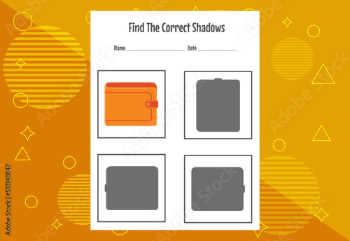 Find the correct shadow. Education developing worksheet. Matching game for kids.