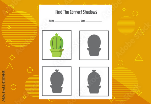 Find the correct shadow. Education developing worksheet. Matching game for kids.