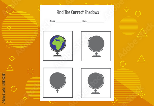 Find the correct shadow. Education developing worksheet. Matching game for kids.